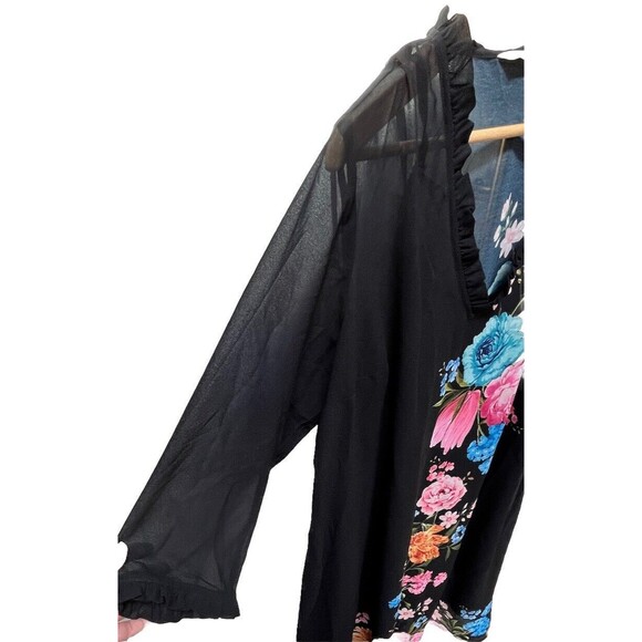 Wayward Fancies eShakti Black Floral Sheer Lined Dress Sz L Boho Whimsigoth - Picture 3 of 9